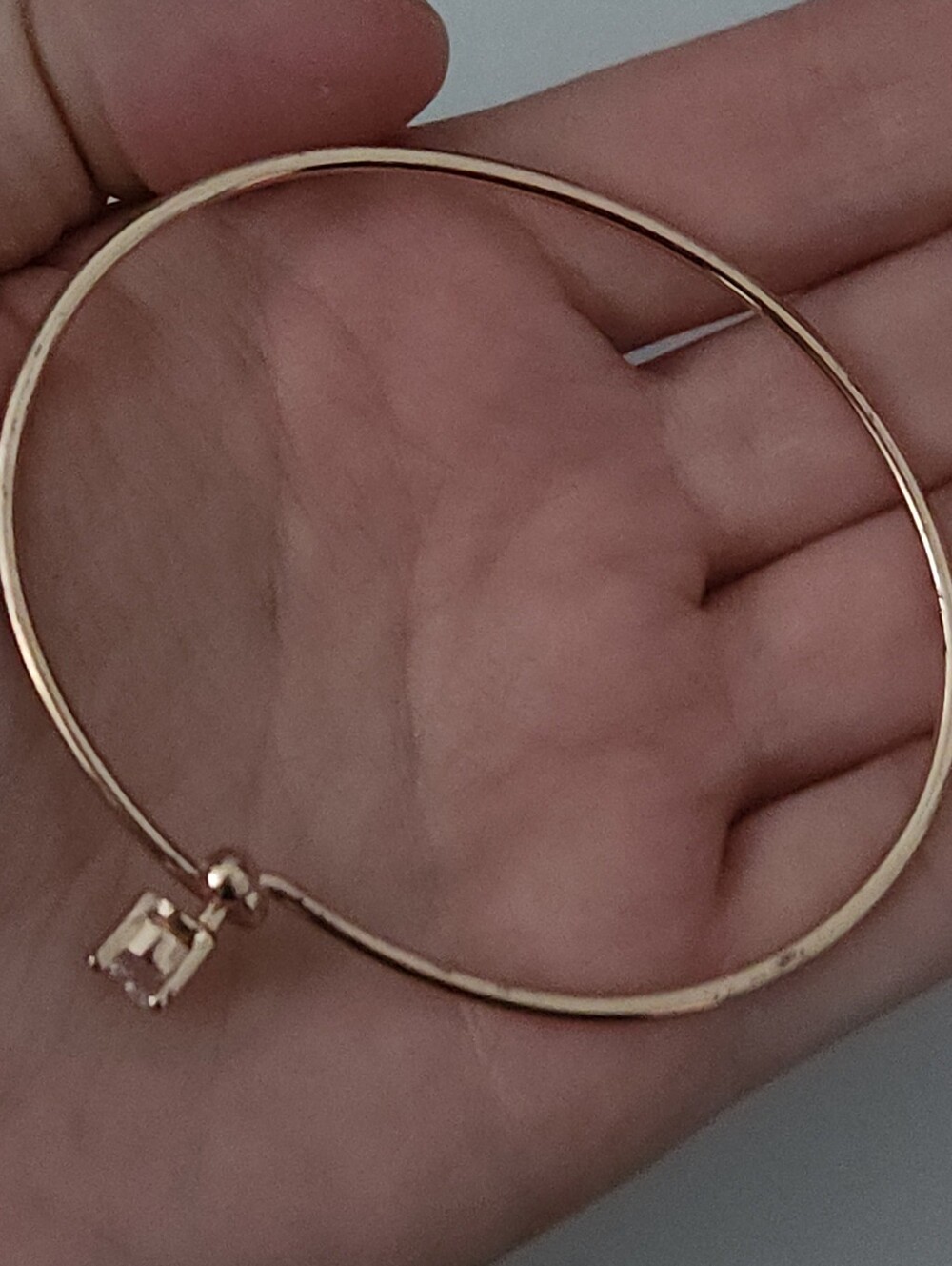 Rose Gold Bangle Bracelet with Square Crystal Charm